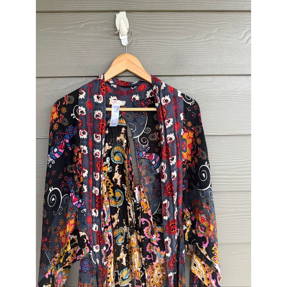 Free People Psychedelic Print Raw Hem Kimono Cardigan - Picture 3 of 6